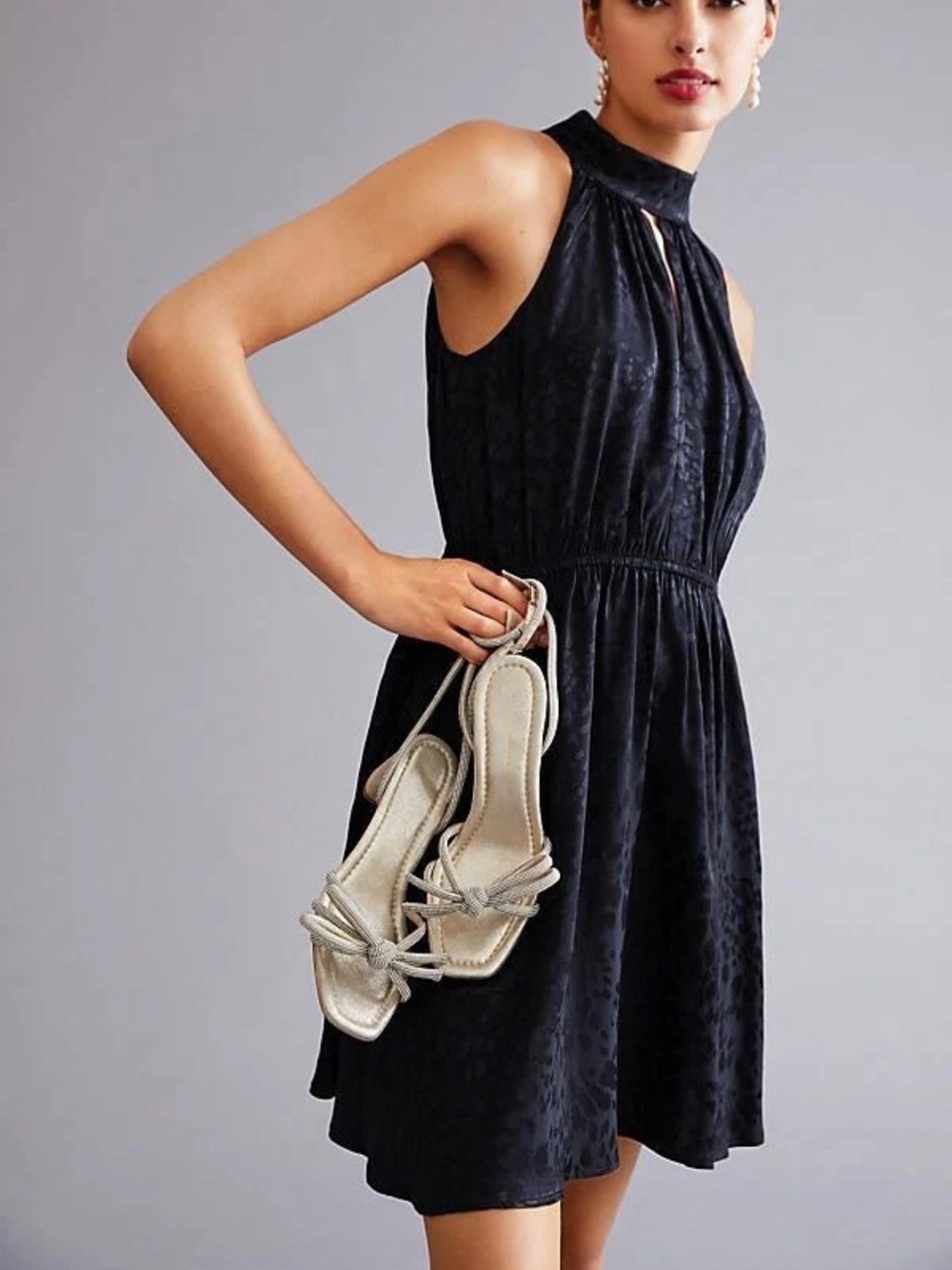 Anthropologie Black Subtle Animal Print Speckled Halter Dress Black Size Medium